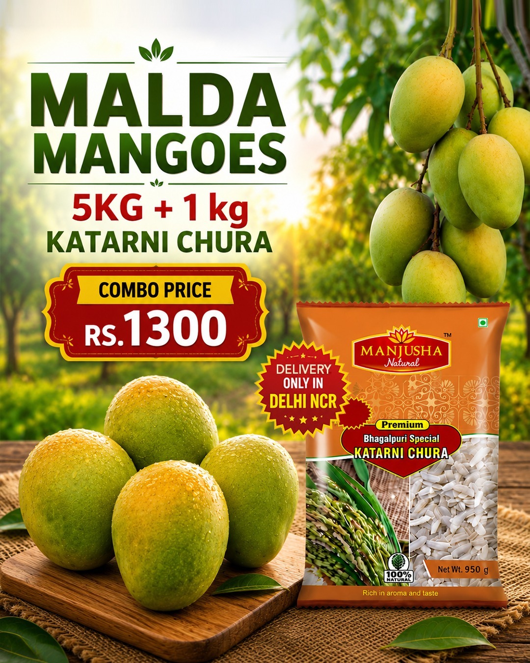 Malda Mango 5KG with 1KG Katarni Chura Combo